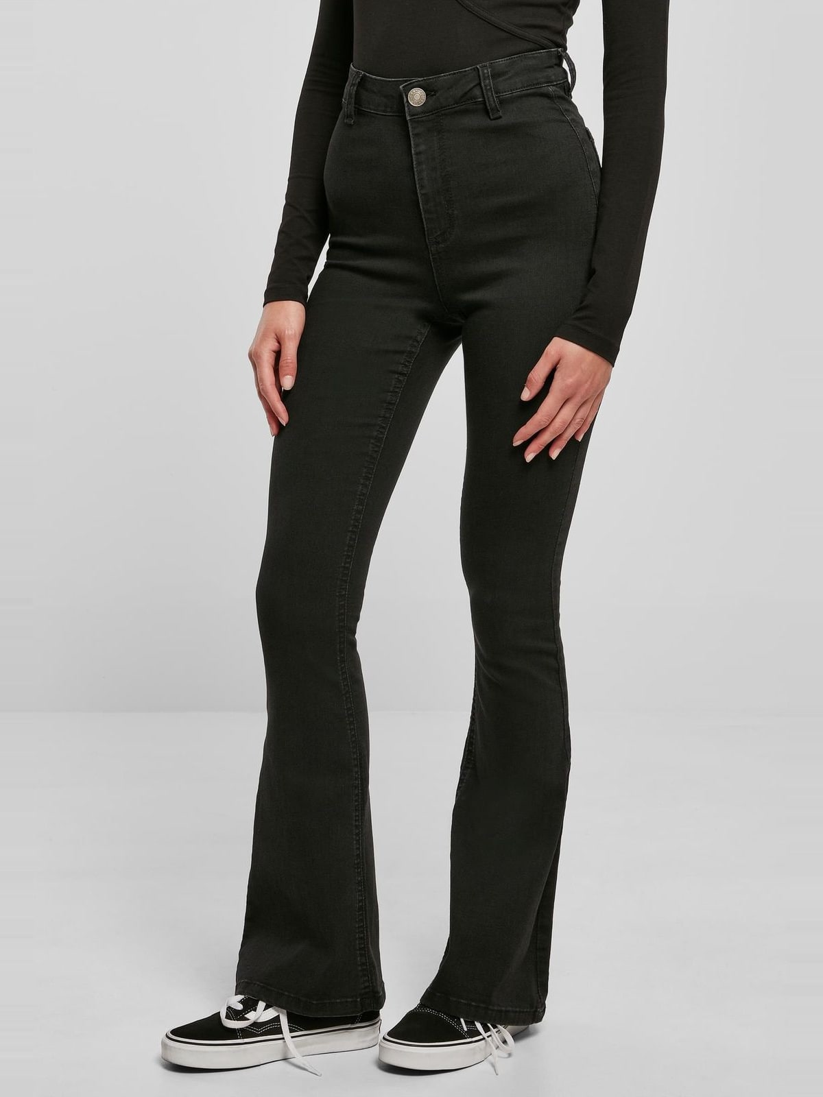 Γυναικείο παντελόνι τζιν Super Stretch Bootcut με φαρδιές μανσέτες TB5451-00618 Urban Classics black stone washed