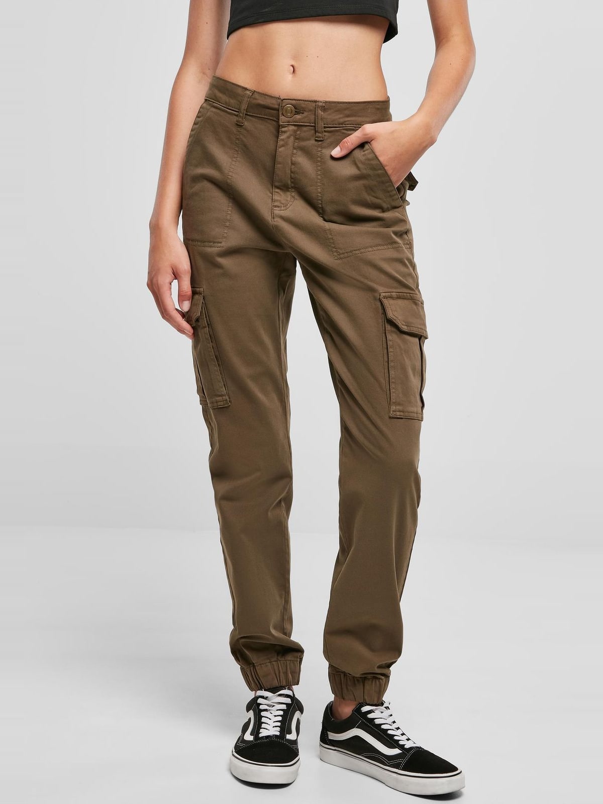 Γυναικείες παντελόνες Cotton Twill Utility με ελαστική μέση TB5454-00176 Urban Classics olive