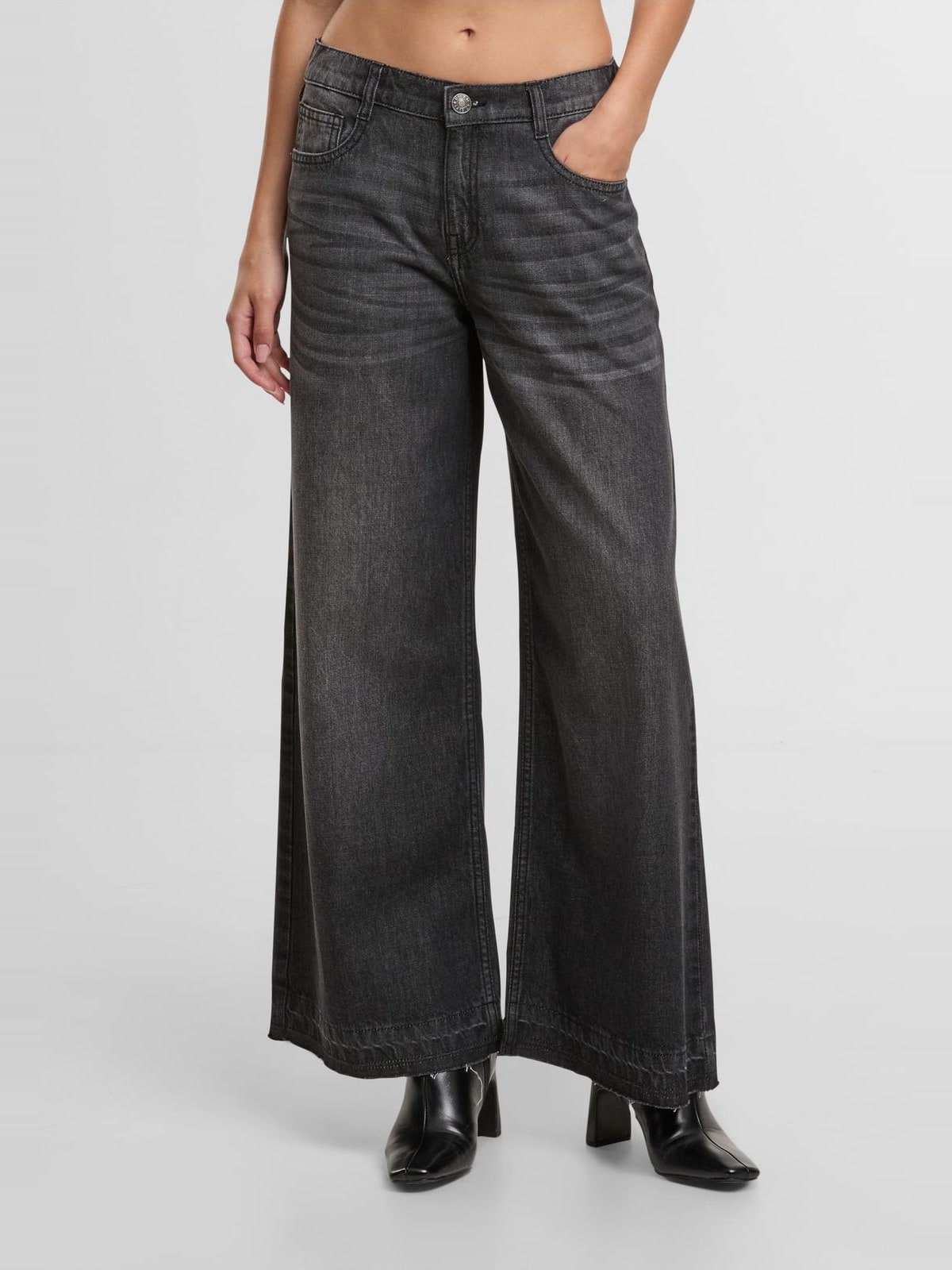 Φαρδιά γραμμή jeans Ladies Wide Leg Denim με ελαστική μέση TB7712-00709 Urban Classics black washed