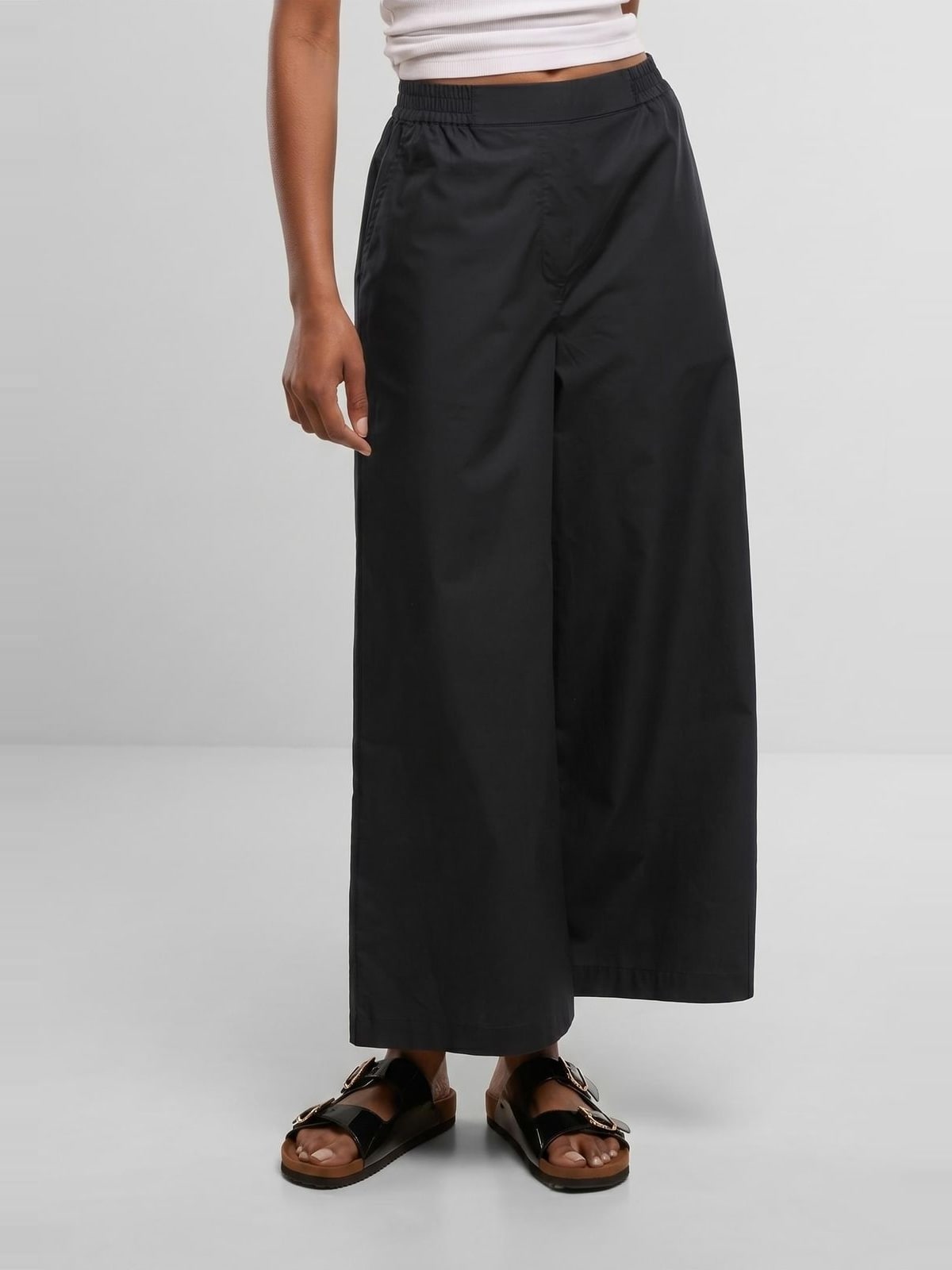 Φαρδιές cropped παντελόνες Ladies Popeline με ελαστική μέση TB8279-00007 Urban Classics black