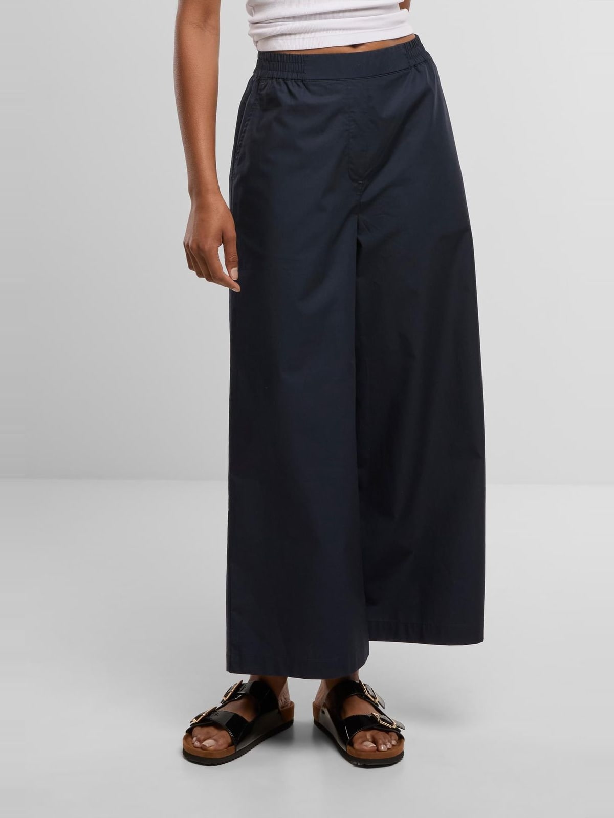 Φαρδιές cropped παντελόνες Ladies Popeline με ελαστική μέση TB8279-00155 Urban Classics navy