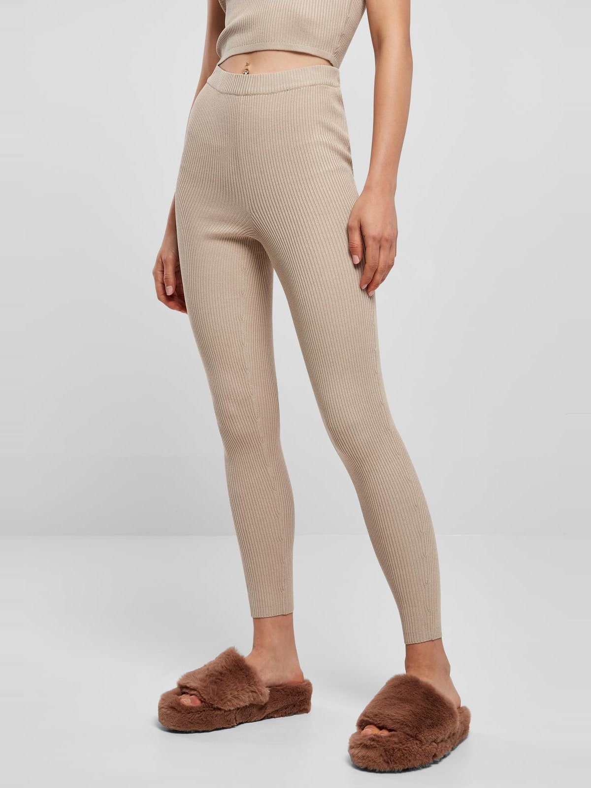 Γυναικεία κολάν Rib Knit με ελαστική φαρδιά μέση TB5057-03339 Urban Classics lighttaupe