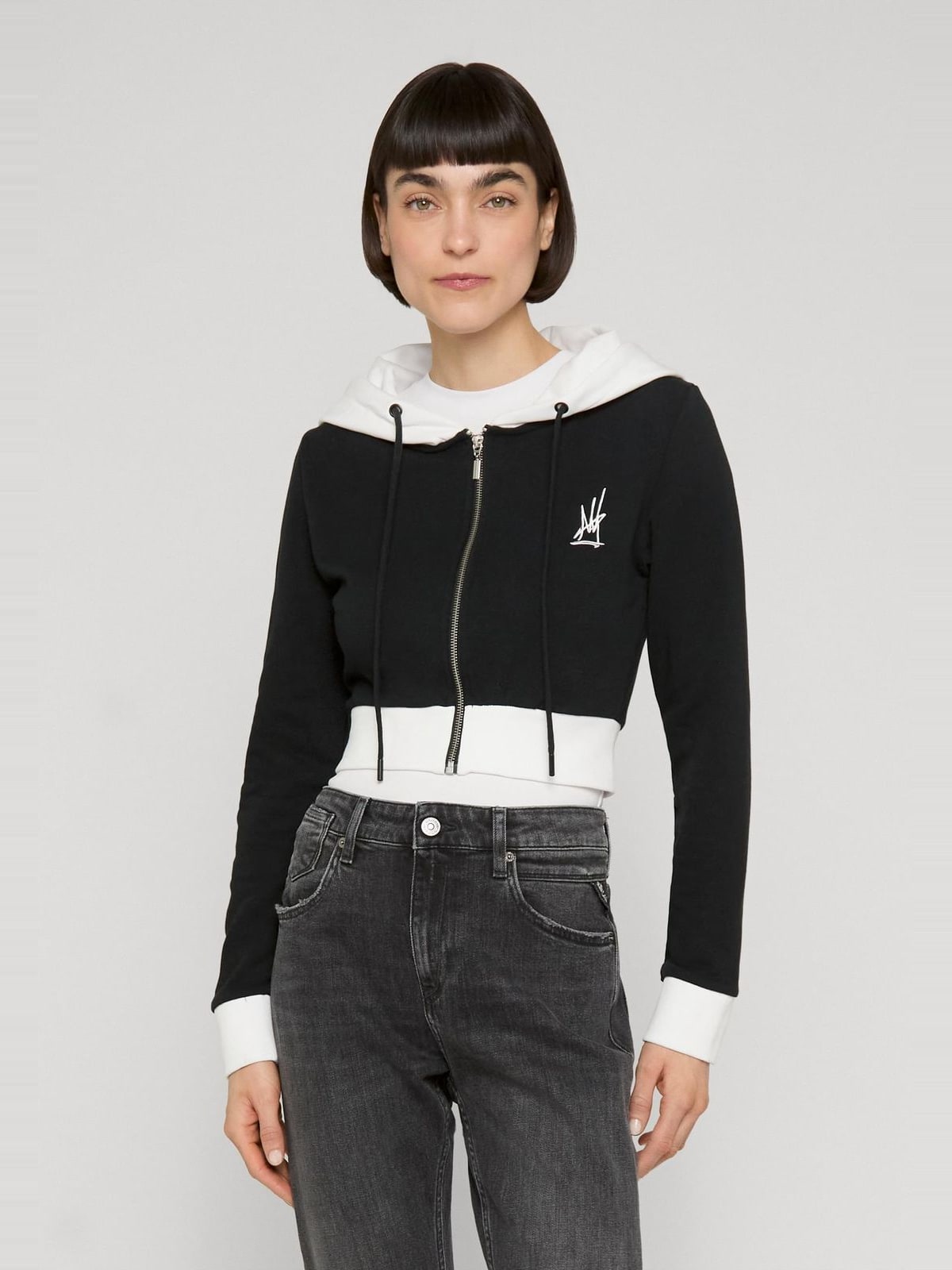Cropped zip-up hoodie Obscure με ψηφιακό καμουφλάζ DLZH025-00826 Dangerous DNGRS black/white