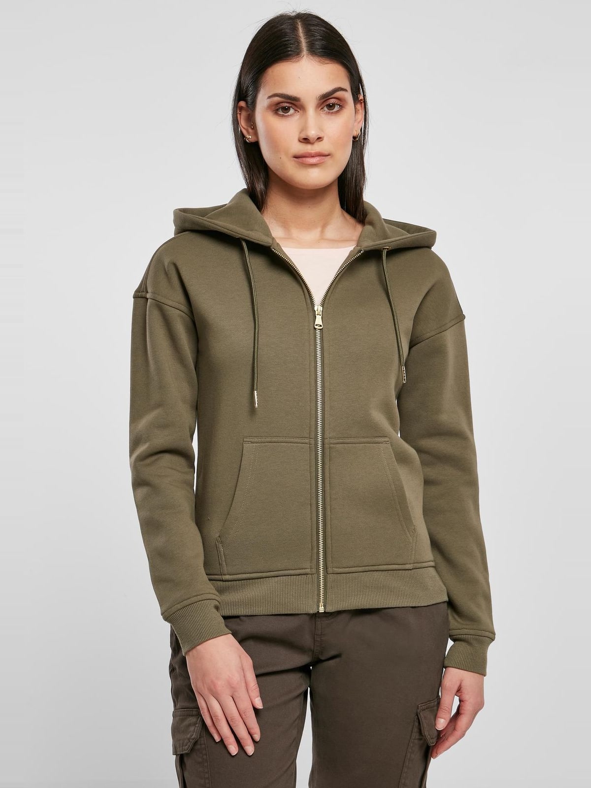 Γυναικείο φούτερ με φερμουάρ Ladies Classic Zip Hoody με κουκούλα TB1982-00176 Urban Classics olive