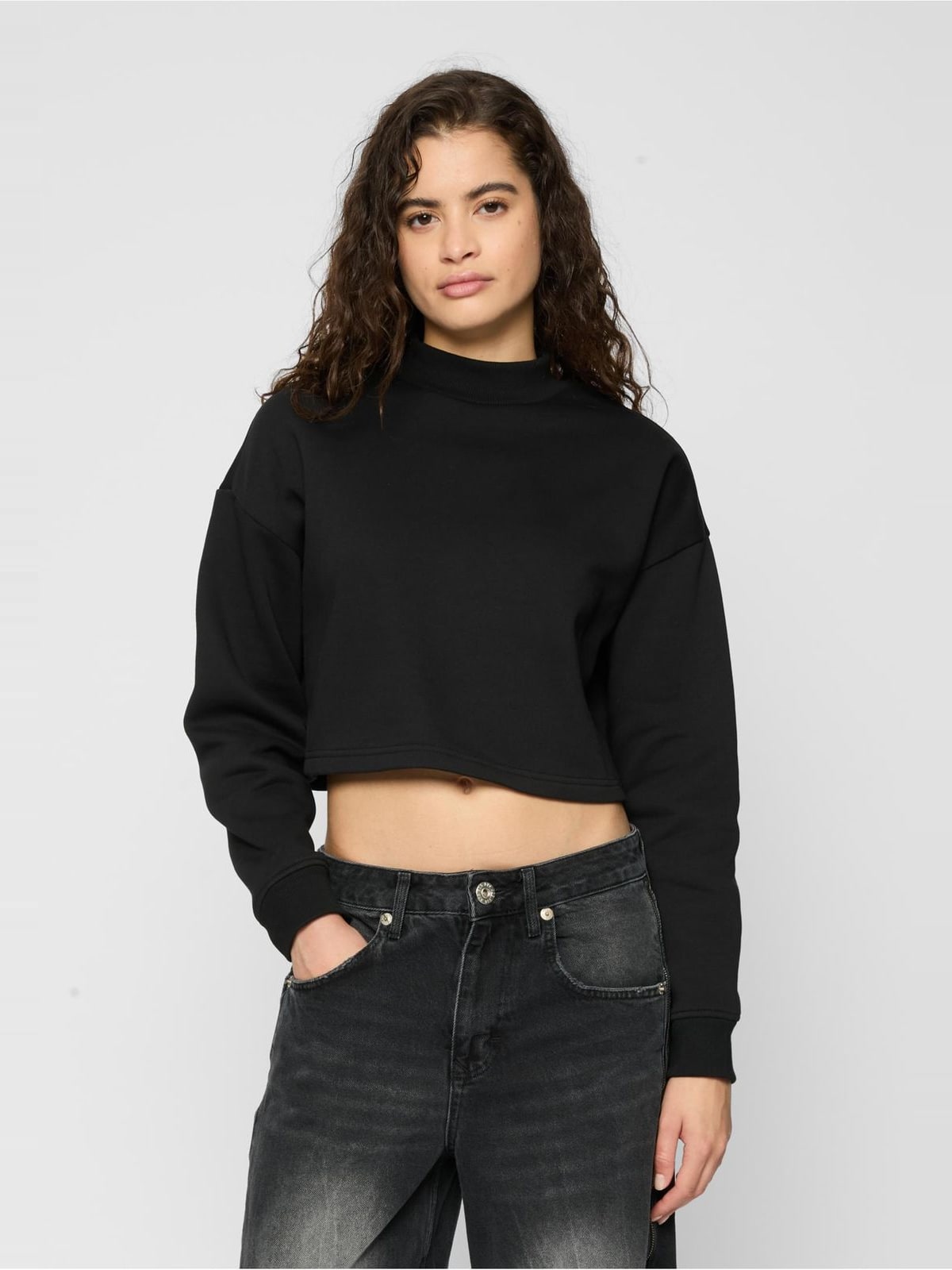 Cropped Oversized Sweat High Neck Crew άνετη εφαρμογή TB4560-00007 Urban Classics black