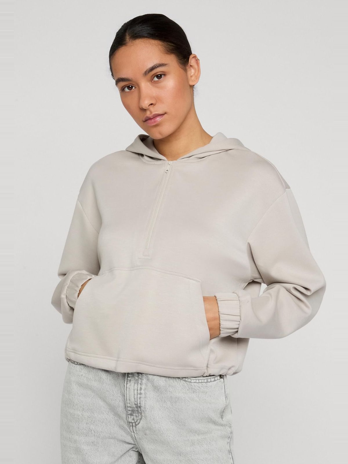 Γυναικείο hoodie Soft Touch Zip με μισό φερμουάρ TB7709-01325 Urban Classics cloud