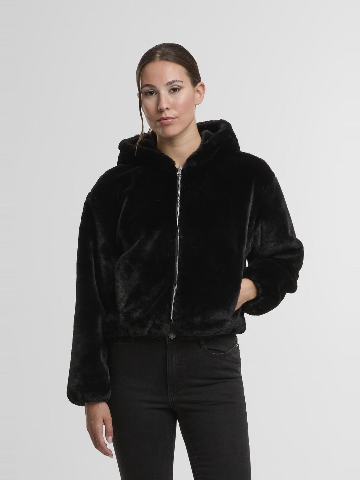 Γυναικείο hoodie Ladies Full Zip Faux Fur με κουκούλα TB7934-00007 Urban Classics black