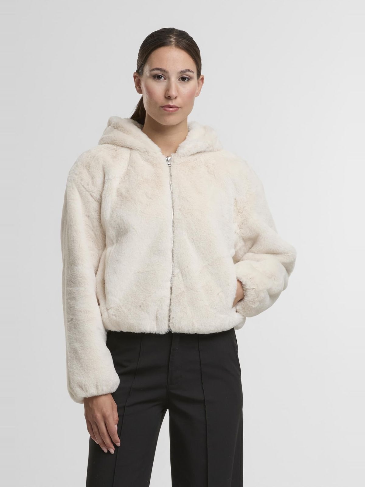 Γυναικείο hoodie Ladies Full Zip Faux Fur με κουκούλα TB7934-02903 Urban Classics whitesand