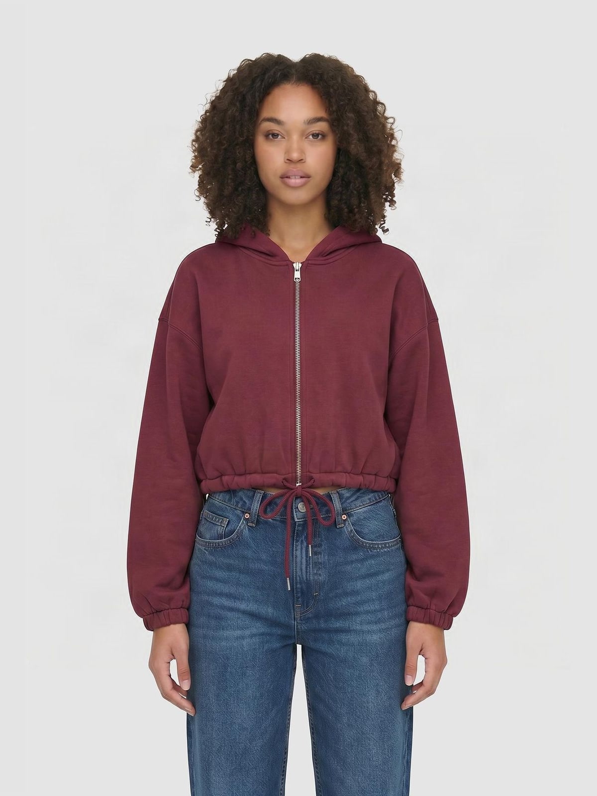 Γυναικείο cropped hoodie με φερμουάρ Fluffy Cropped Zip Hoodie TB8635-00606 Urban Classics burgundy