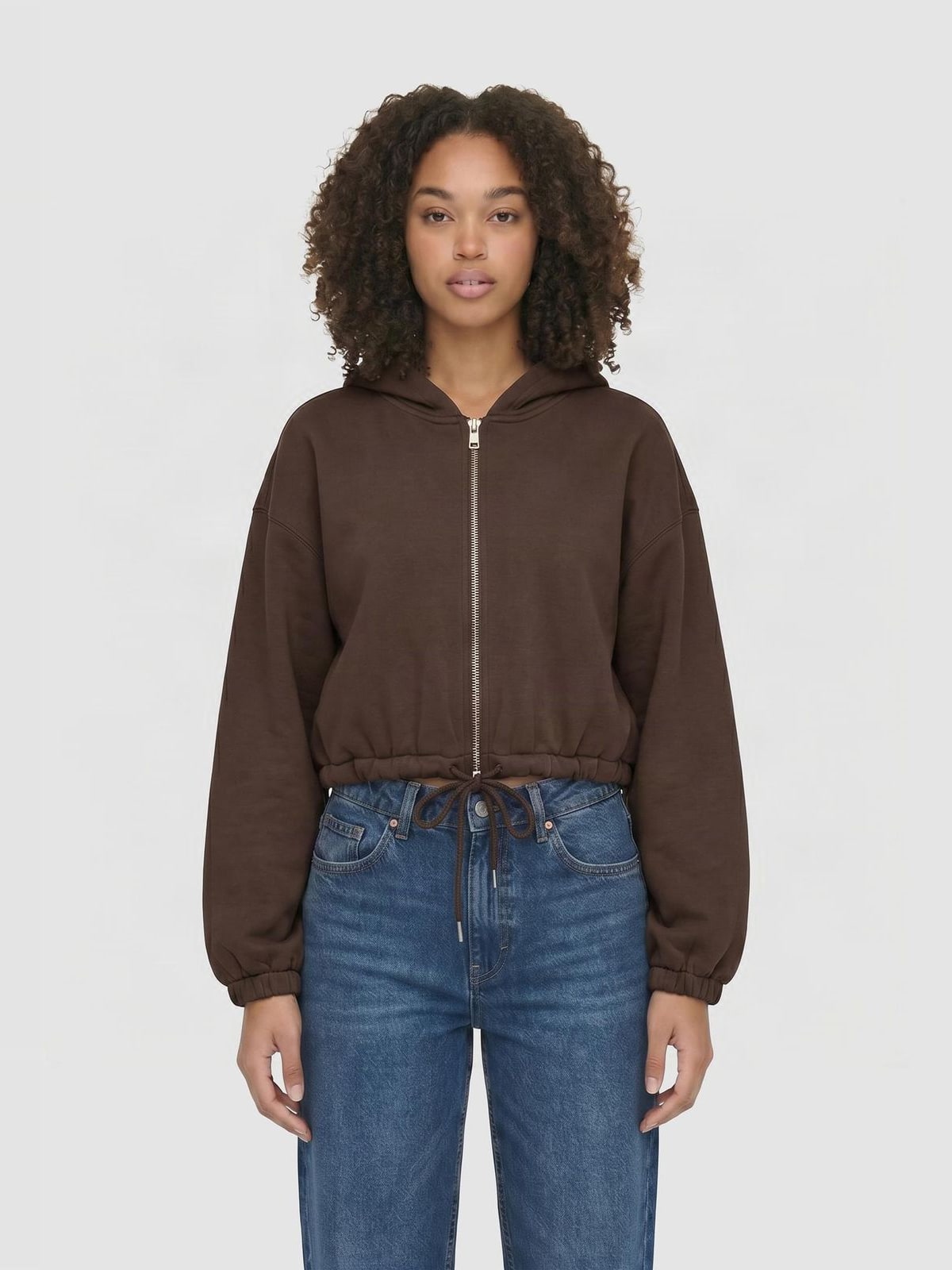 Γυναικείο cropped hoodie με φερμουάρ Fluffy Cropped Zip Hoodie TB8635-14274 Urban Classics chocolatebrown