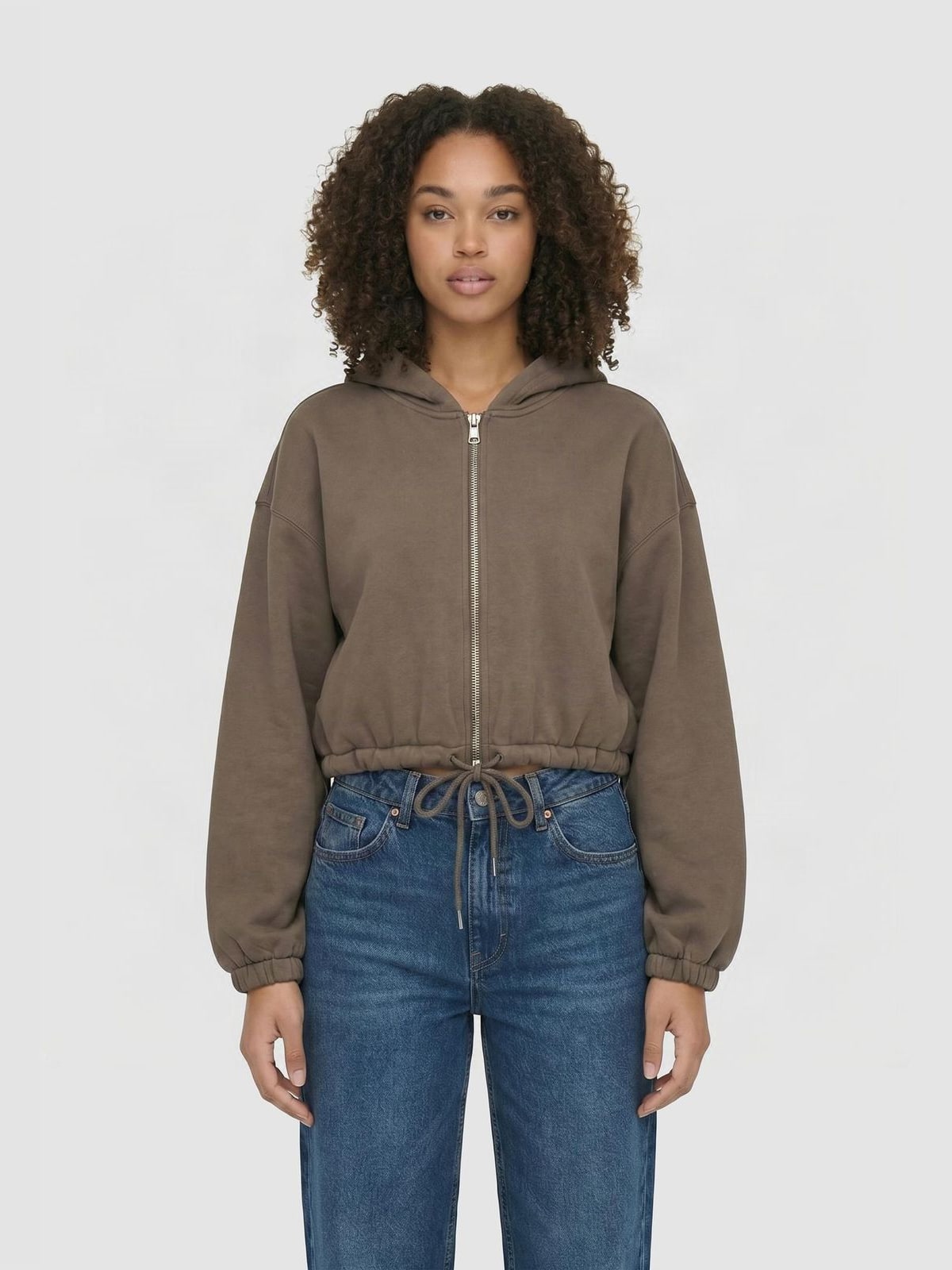 Γυναικείο cropped hoodie με φερμουάρ Fluffy Cropped Zip Hoodie TB8635-23646 Urban Classics deeptaupe
