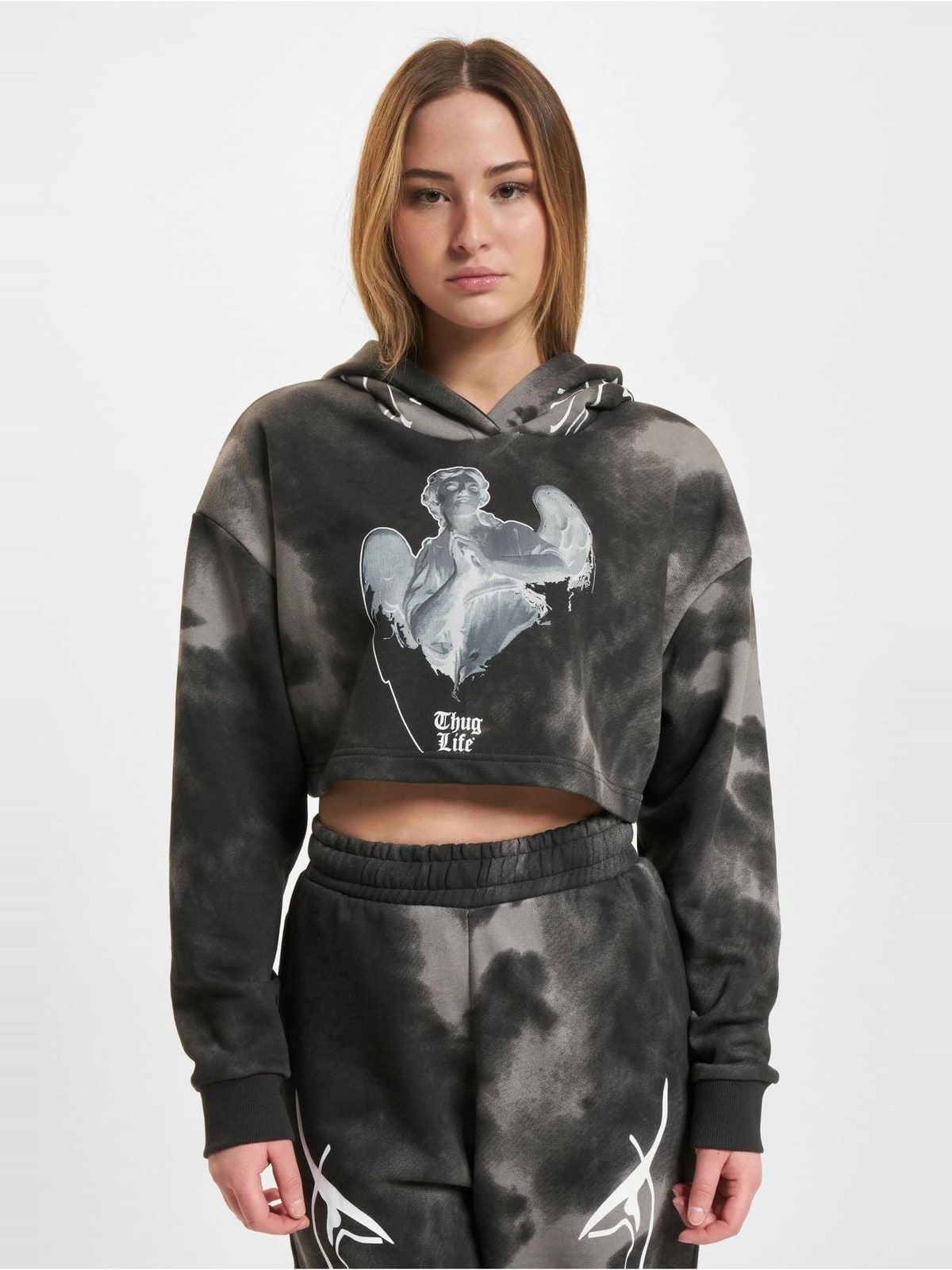 Cropped hoodie Sky με σχέδιο μπροστά και κουκούλα TLLHD1016-01198 Thug Life black/grey