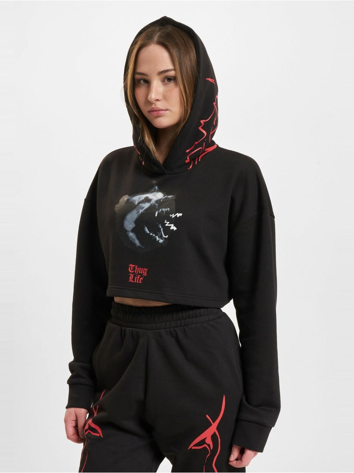 Cropped hoodie Dusky με σχέδιο λιοντάρι TLLHD1017-00007 Thug Life black
