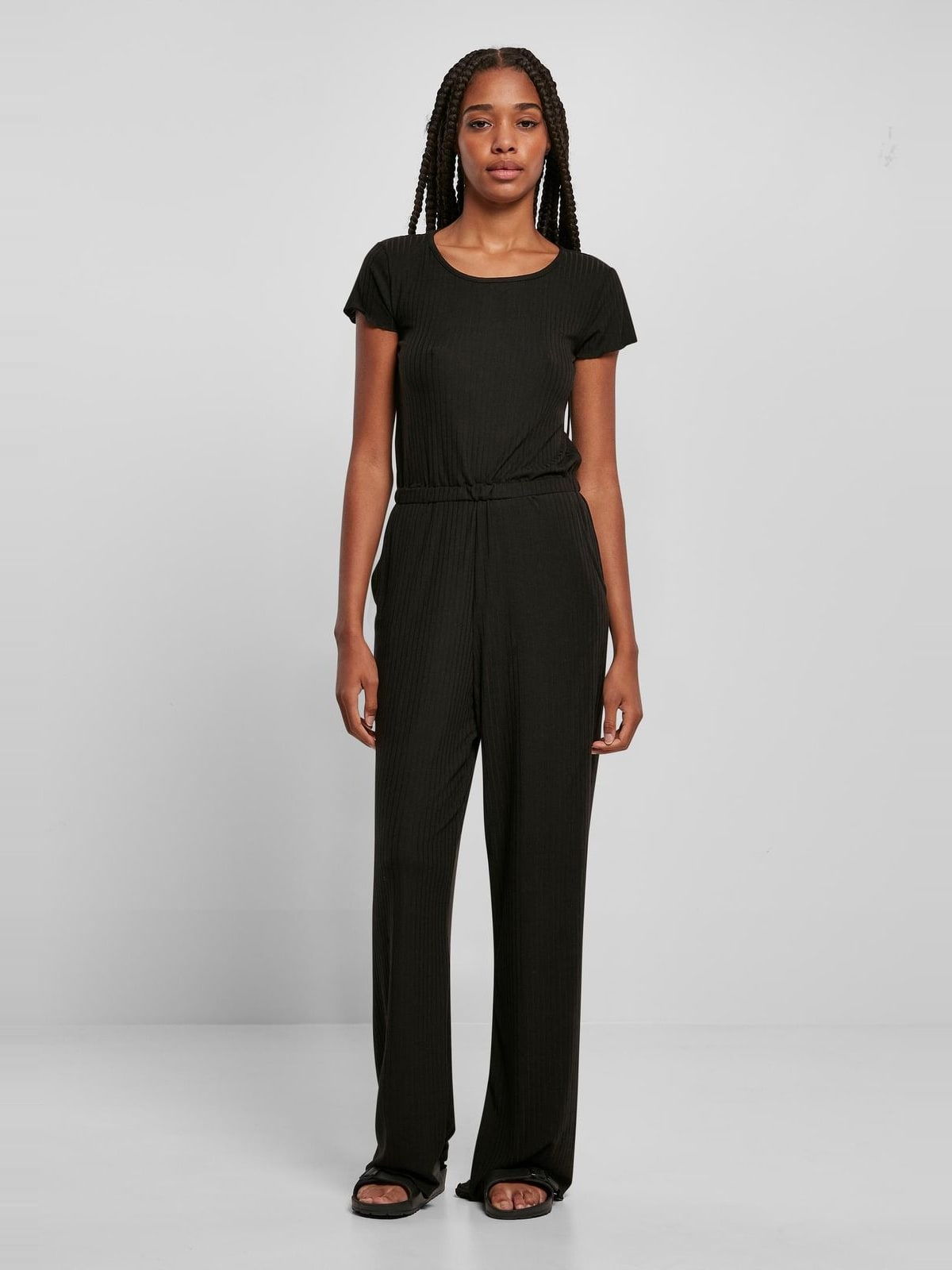 Γυναικείο jumpsuit Ladies Rib Wide Leg με ελαστική μέση TB5068-00007 Urban Classics black