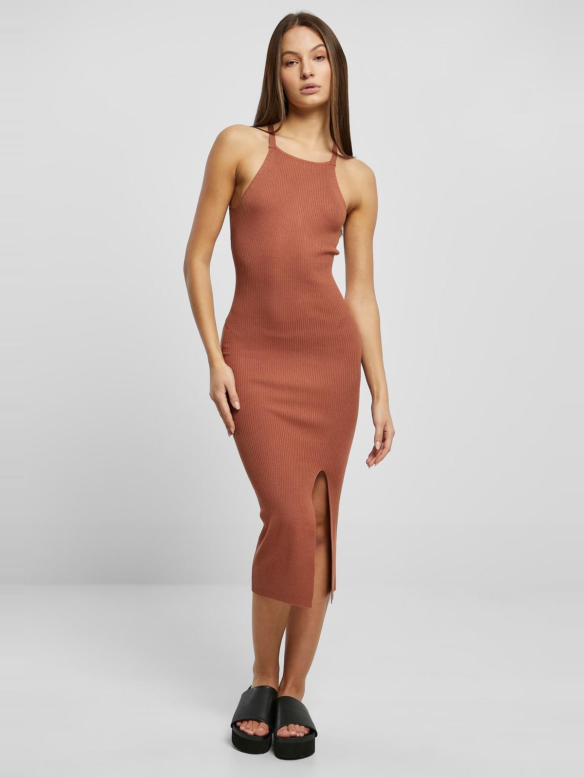 Μίντι φόρεμα Ladies Midi Rib Knit Crossed Back με sporty σχέδιο TB6021-04420 Urban Classics terracotta