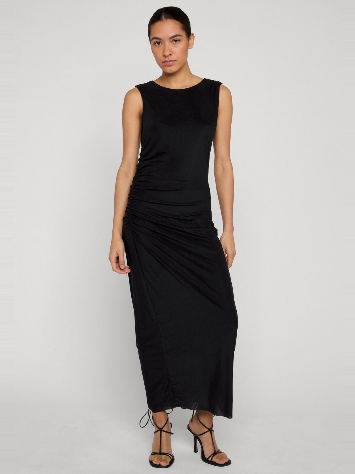 Μακρύ φόρεμα με ρυάκια Ladies Long Ruffled Mesh Dress TB8183-00007 Urban Classics black
