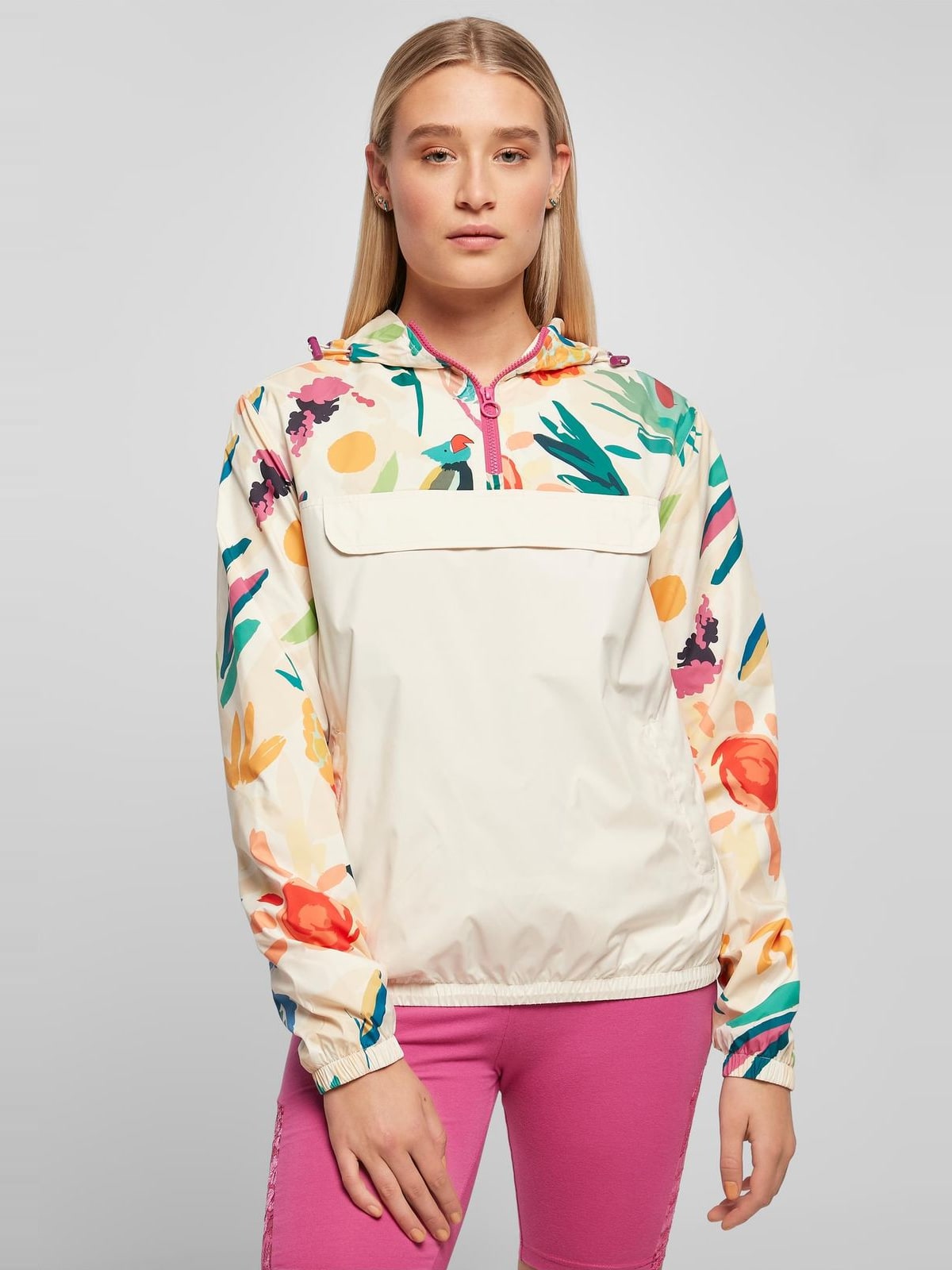 Αθλητικό γυναικείο μπουφάν Ladies Mixed Pull Over Jacket με κουκούλα TB4776-03682 Urban Classics whitesandfruity