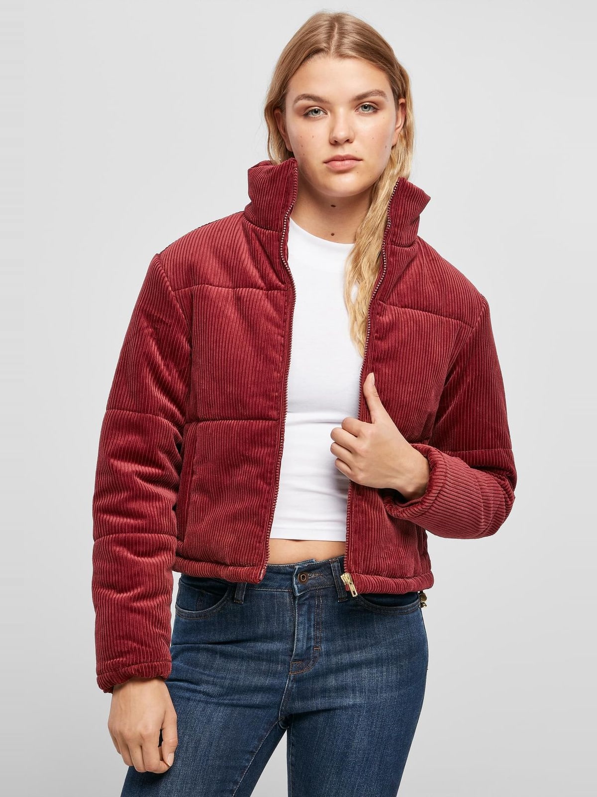 Γυναικείο μπουφάν Corduroy Puffer με γεμισμένη βάτα TB3769-00606 Urban Classics burgundy