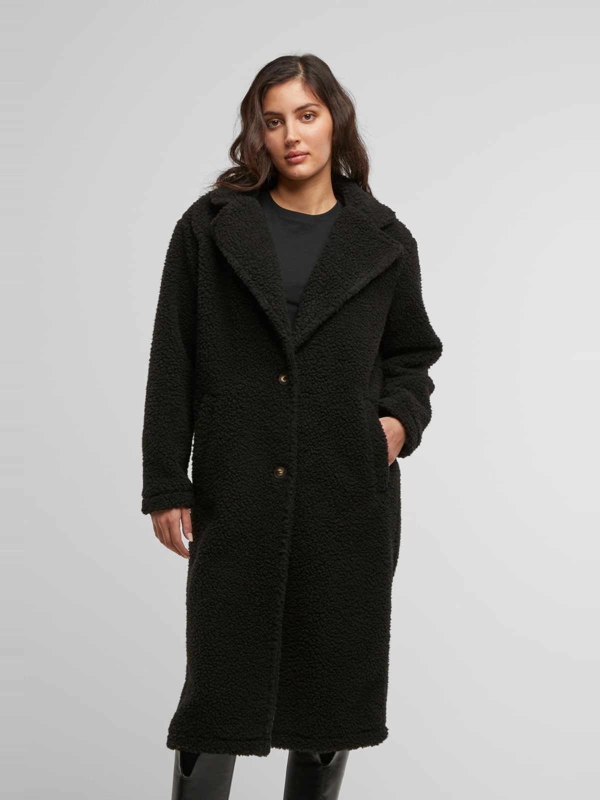 Γυναικείο μακρύ παλτό Teddy Long Coat από sherpa ύφασμα TB7936-00007 Urban Classics black
