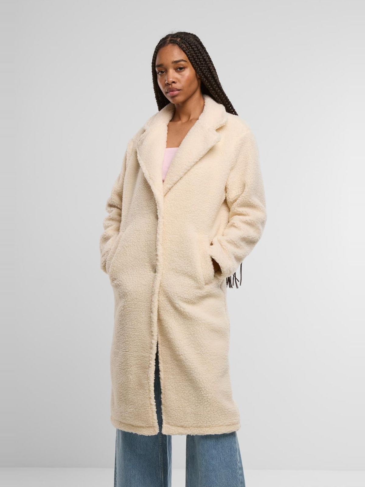 Γυναικείο μακρύ παλτό Teddy Long Coat από sherpa ύφασμα TB7936-02903 Urban Classics whitesand