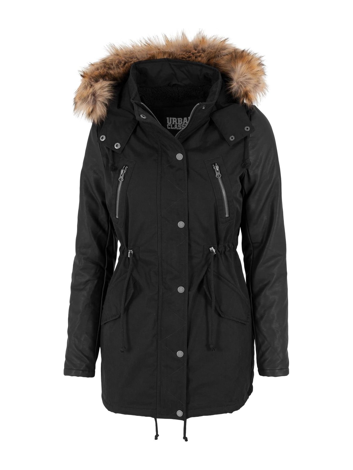Γυναικείο μπουφάν Ladies Synthetic Leather Sleeve Parka με αποσπώμενη γούνα TB1091-00017 Urban Classics blk/blk
