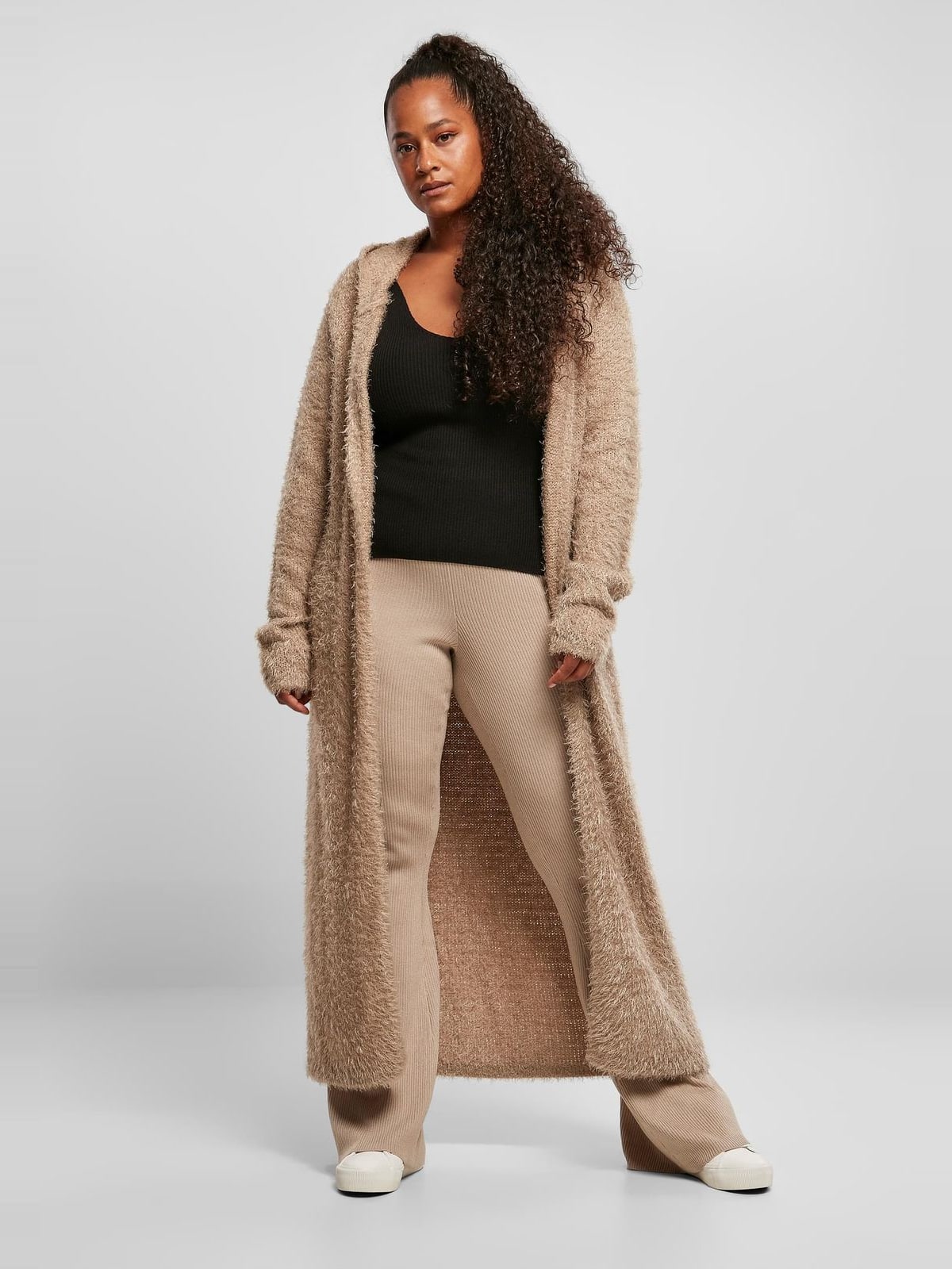 Μακρύ cardigan με κουκούλα Ladies Hooded Feather Cardigan TB1750-03257 Urban Classics softtaupe