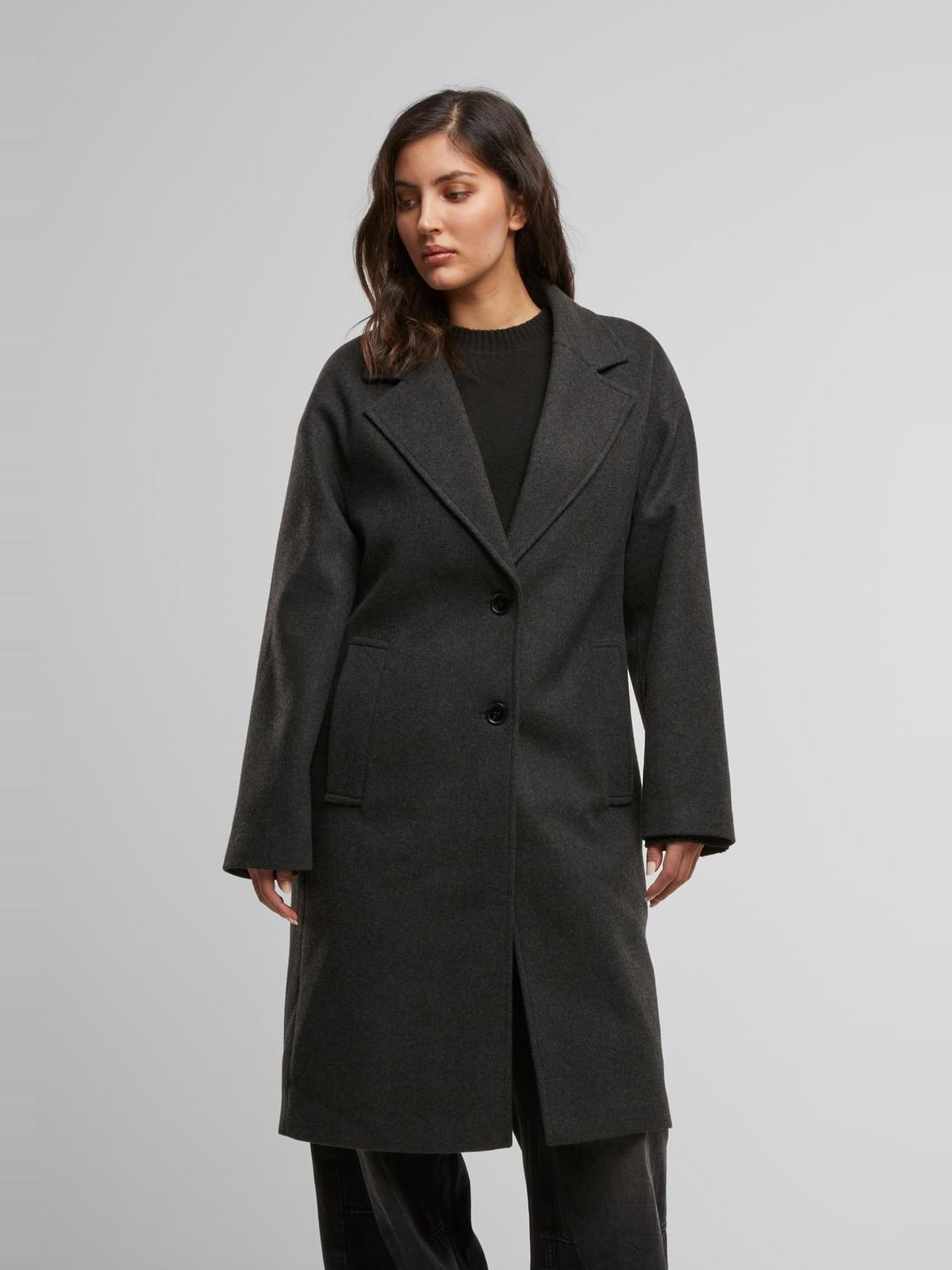 Μακρύ παλτό Ladies Oversized Long Coat με κουμπιά μπροστά TB6073-03408 Urban Classics anthracite melange
