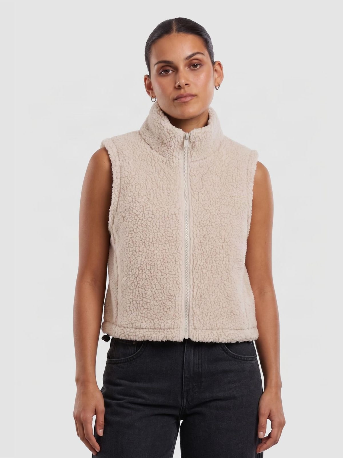 Ladies Short Sherpa Vest με ζεστό sherpa fleece TB7087-02903 Urban Classics whitesand