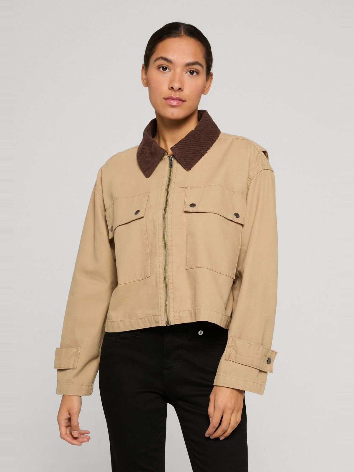 Γυναικείο μπουφάν Ladies Workwear Cropped Cotton με ρυθμιζόμενους ιμάντες TB7726-03738 Urban Classics unionbeige