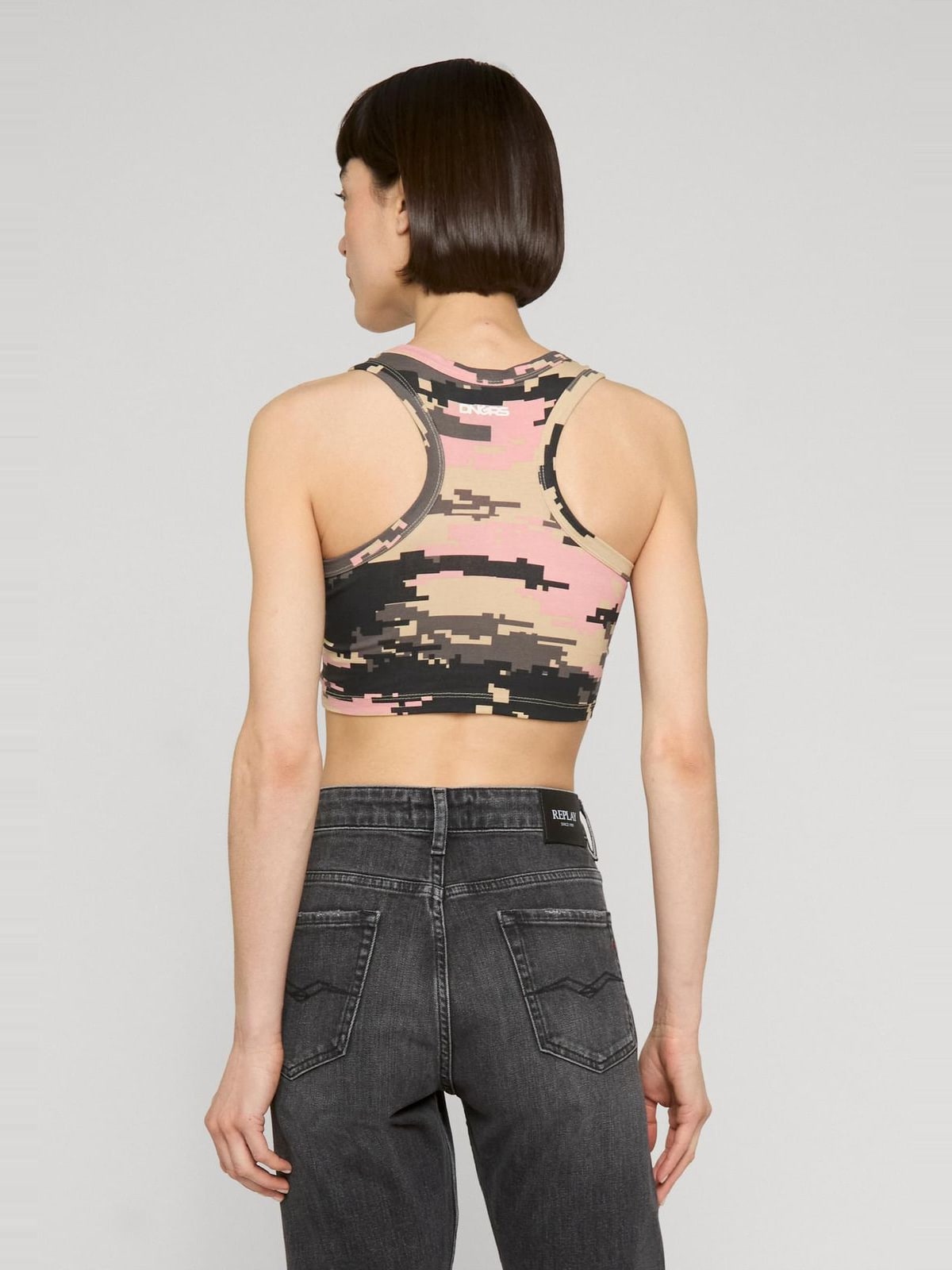 Cropped tank top DNGRS Express με αθλητική κοπή racerback DLBT127-17104 Dangerous DNGRS pixelcamouflage