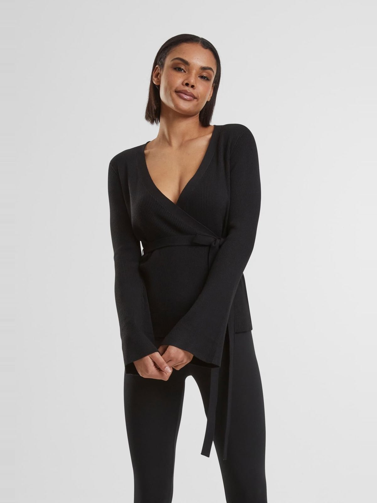 Γυναικείο πλεκτό τοπ Ladies Rib Knit Wrapped Cardigan με ζώνη TB5088-00007 Urban Classics black