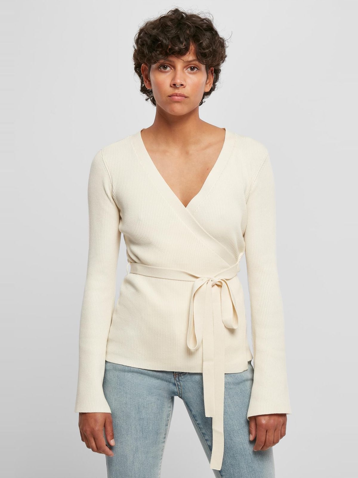 Γυναικείο πλεκτό τοπ Ladies Rib Knit Wrapped Cardigan με ζώνη TB5088-02903 Urban Classics whitesand