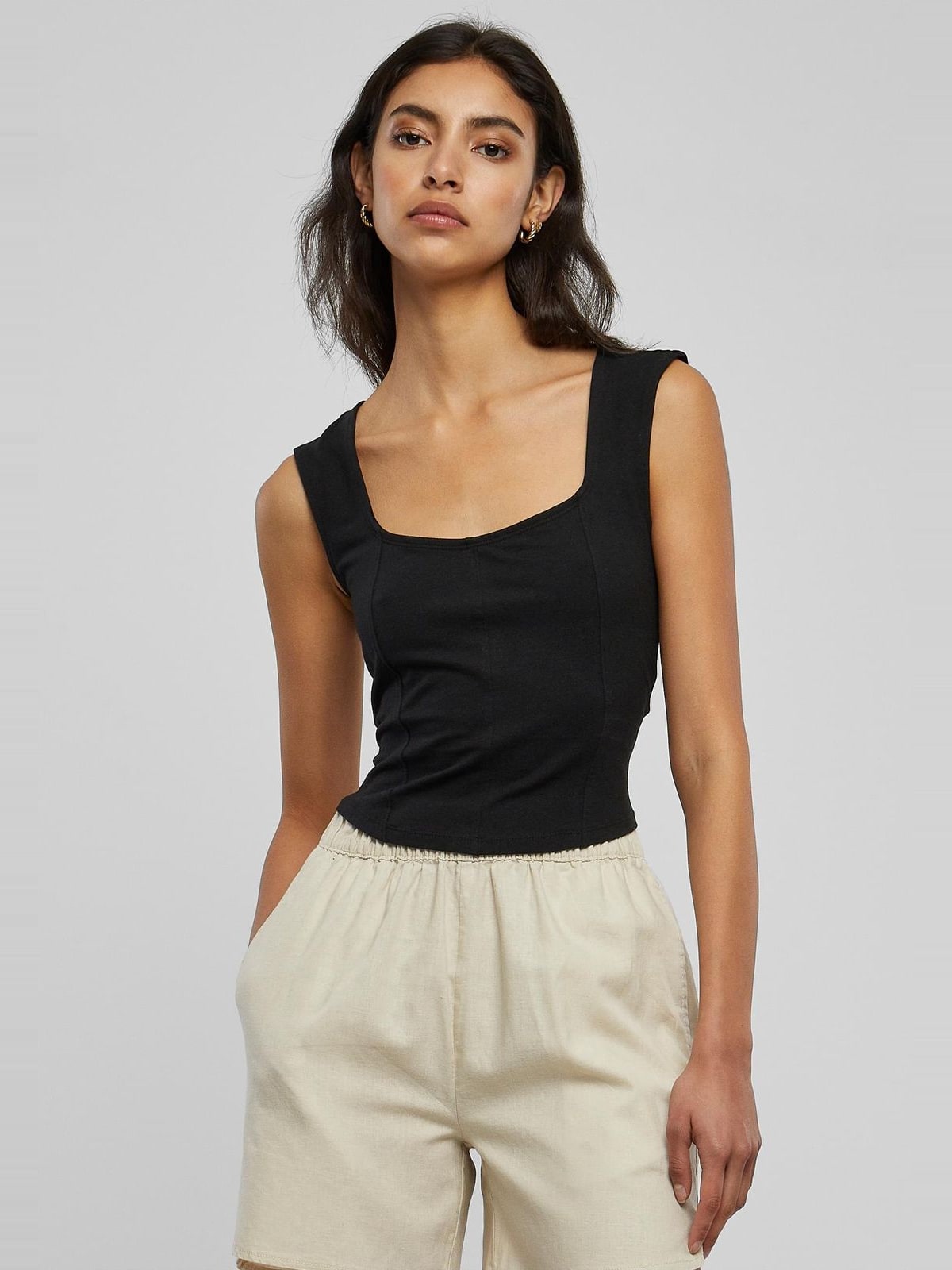 Κομψό τοπ Ladies Short Corsage με λεπτομέρεια corsage TB5992-00007 Urban Classics black