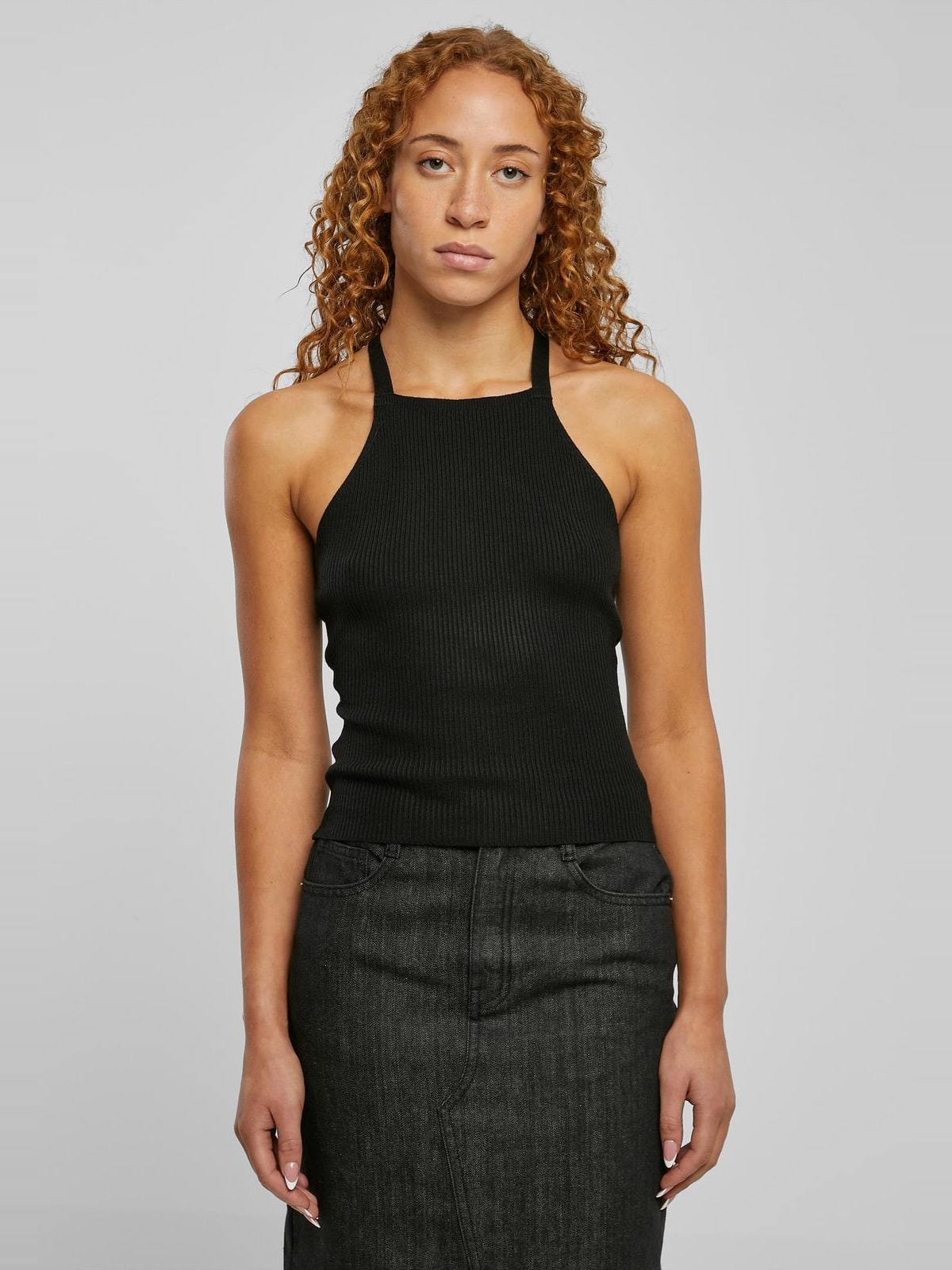Γυναικείο τοπ Ladies Rib Knit Crossed Back με σταυρωτές τιράντες TB6022-00007 Urban Classics black
