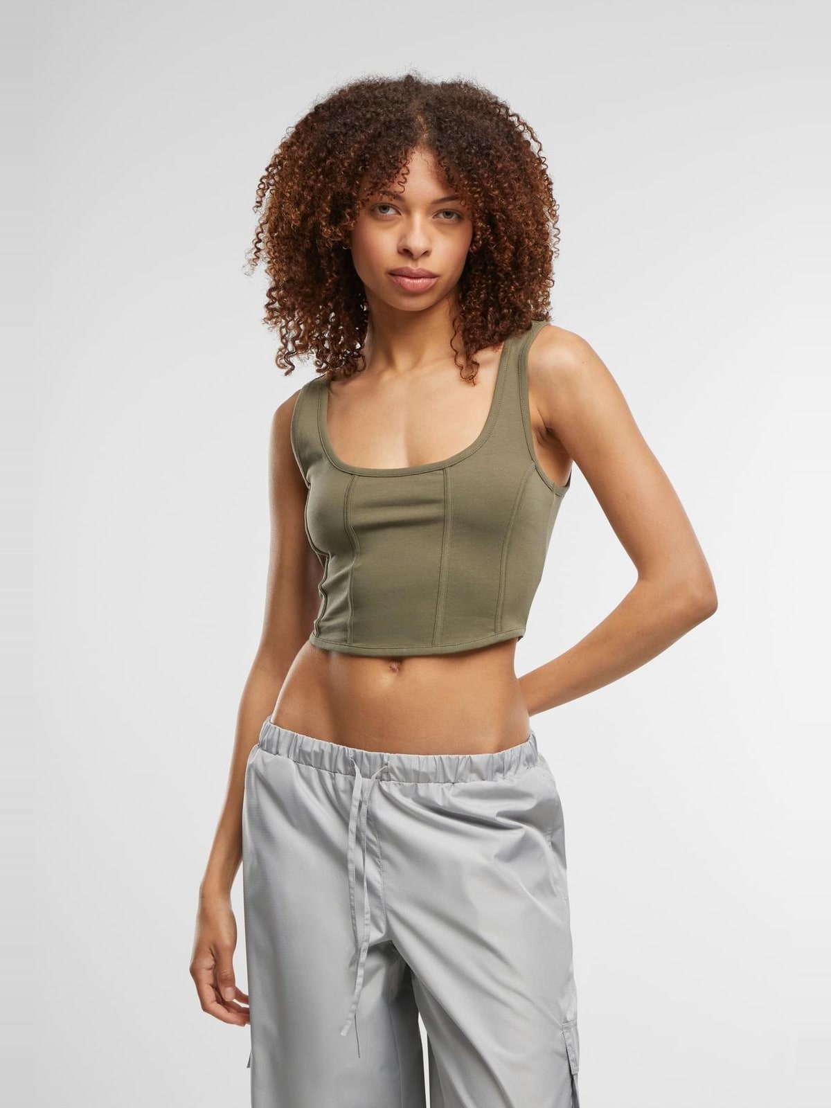 Γυναικεία μπλούζα Jersey Corsage Top με κλασικό σχέδιο κορσέ TB7534-00176 Urban Classics olive