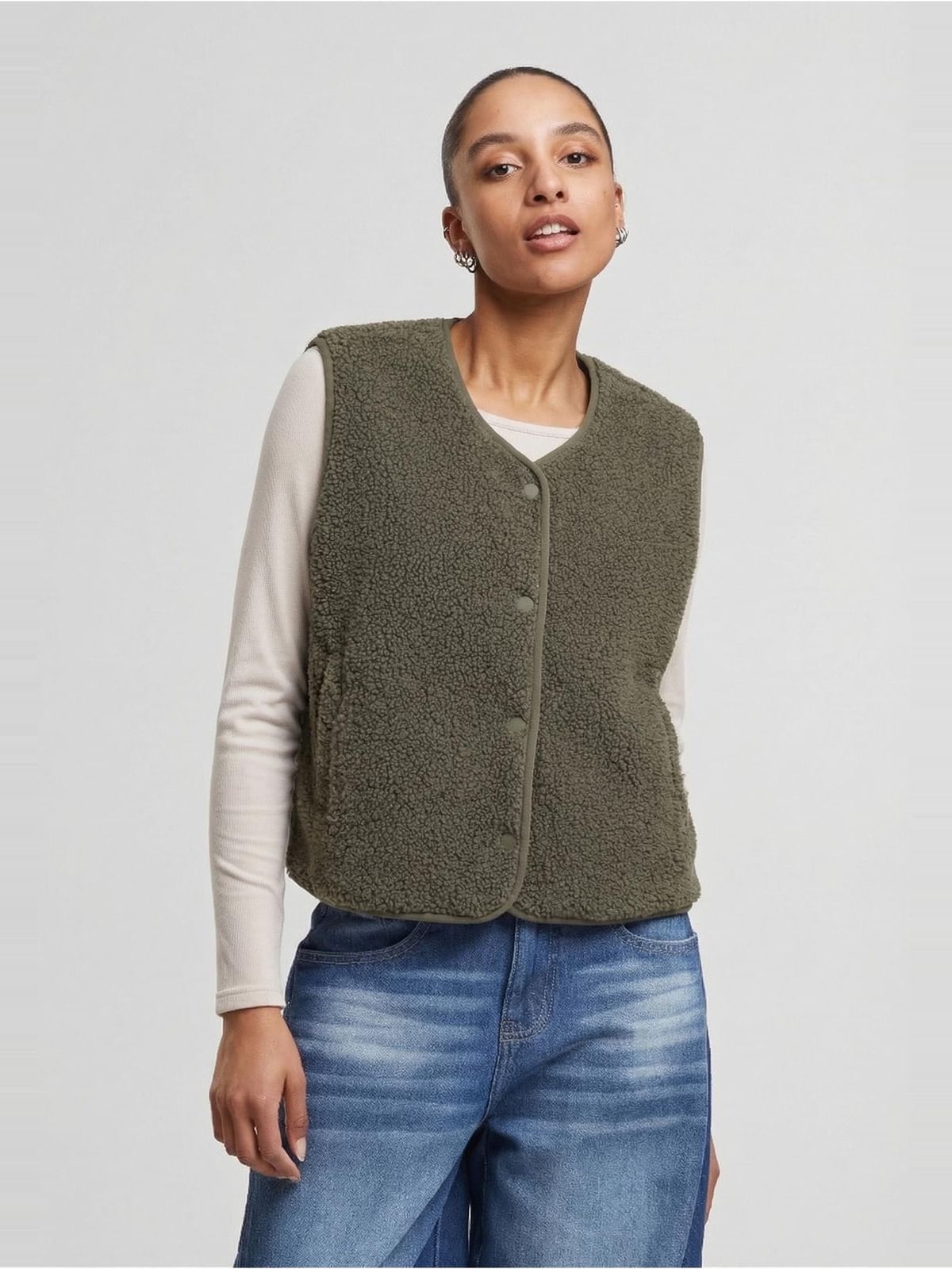 Γυναικείο γιλέκο Buttoned Teddy Vest με κουμπιά TB8011-18328 Urban Classics paleolive