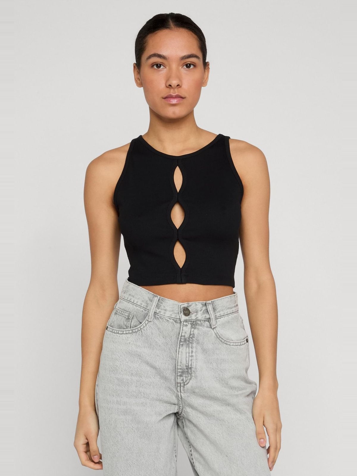 Γυναικεία μπλούζα cut-out με εφαρμοστή cropped γραμμή TB8173S-00007 Urban Classics black