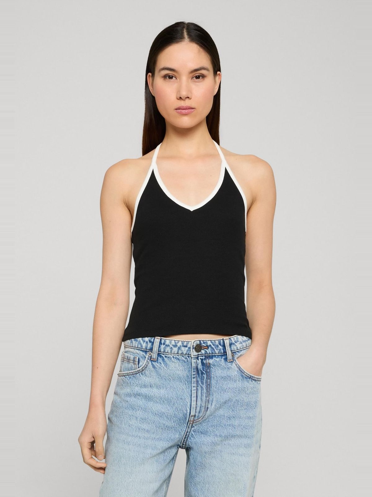 Γυναικείο Top Contrast Piping Neckholder με ελαστικό ύφασμα TB8352-00007 Urban Classics black