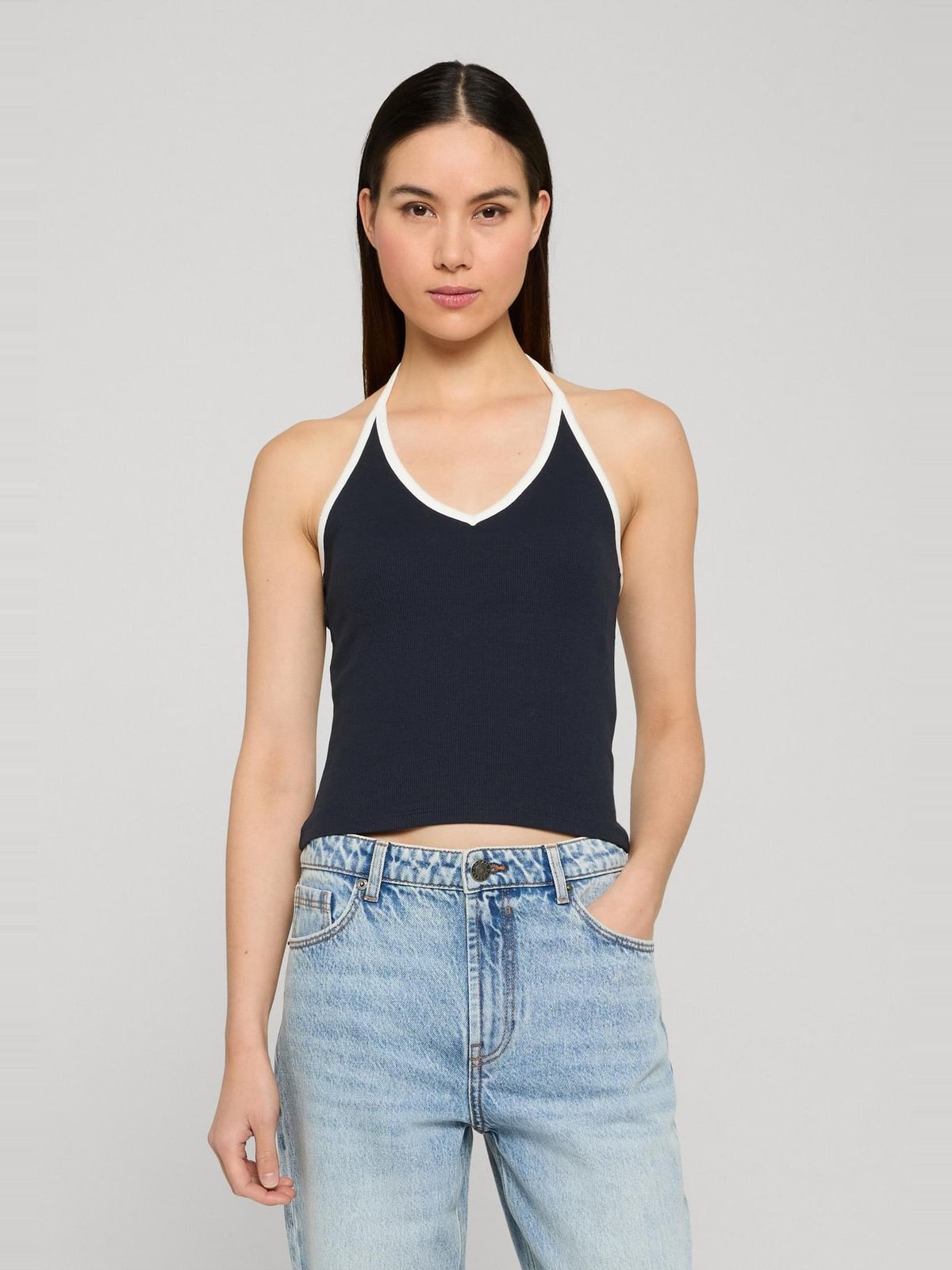 Γυναικείο Top Contrast Piping Neckholder με ελαστικό ύφασμα TB8352-00155 Urban Classics navy