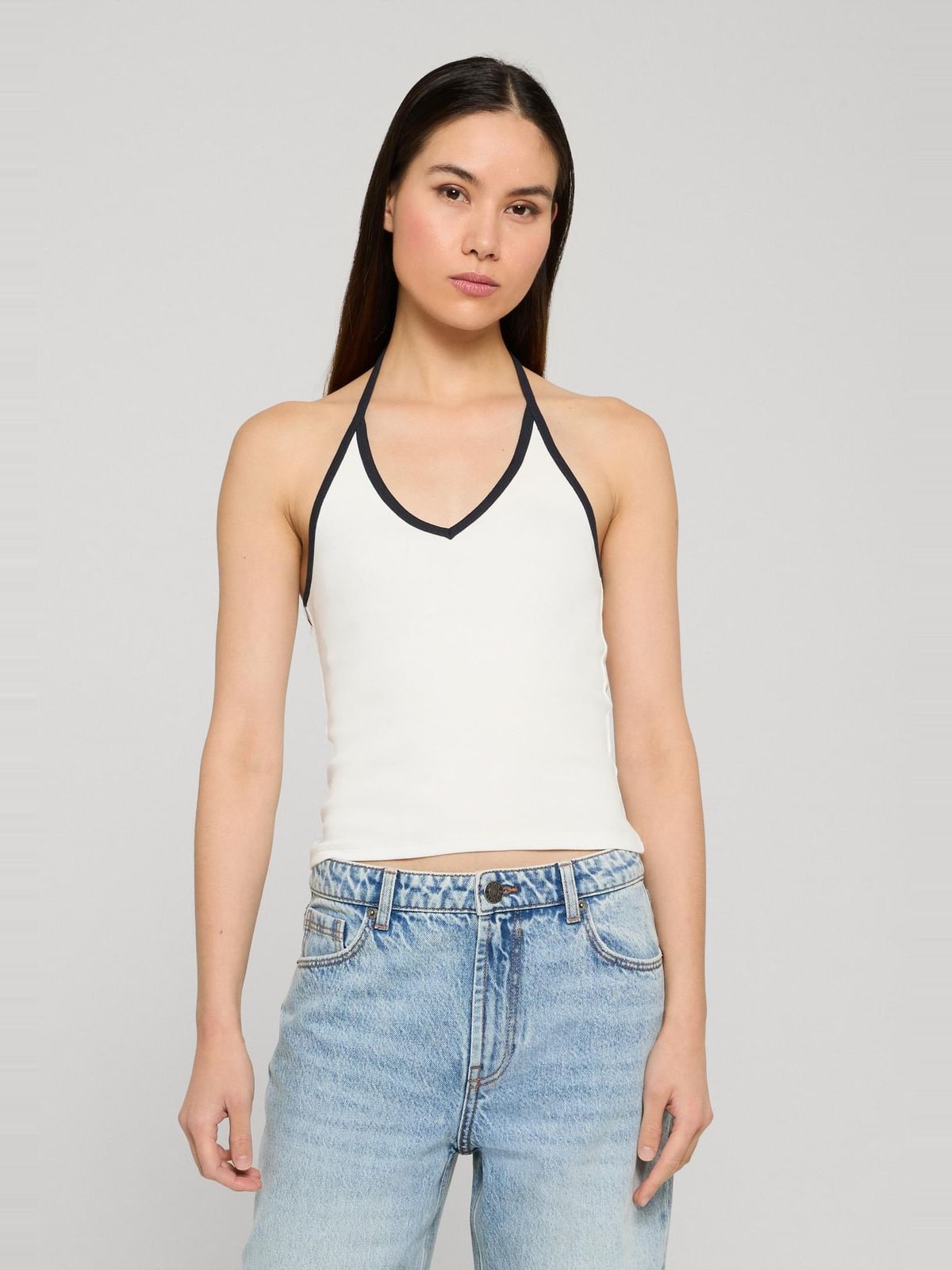 Γυναικείο Top Contrast Piping Neckholder με ελαστικό ύφασμα TB8352-00555 Urban Classics offwhite