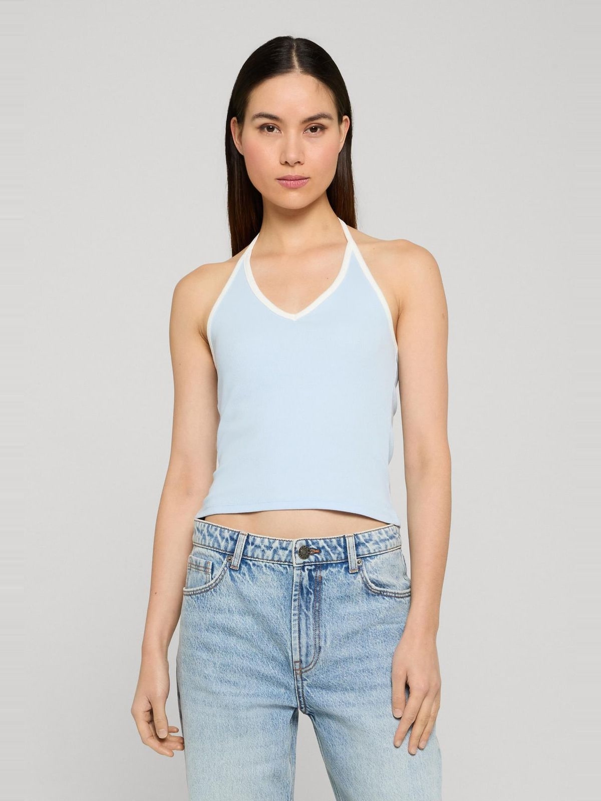 Γυναικείο Top Contrast Piping Neckholder με ελαστικό ύφασμα TB8352-21550 Urban Classics freezeblue