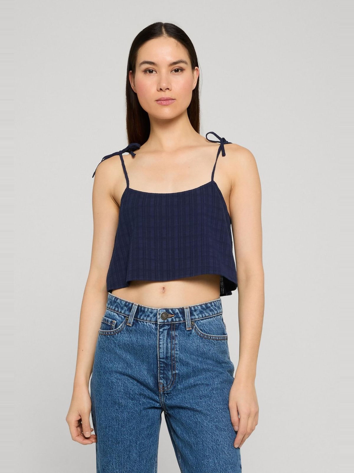 Γυναικείο cropped top Light Cotton με λεπτές τιράντες TB8375-00155 Urban Classics navy