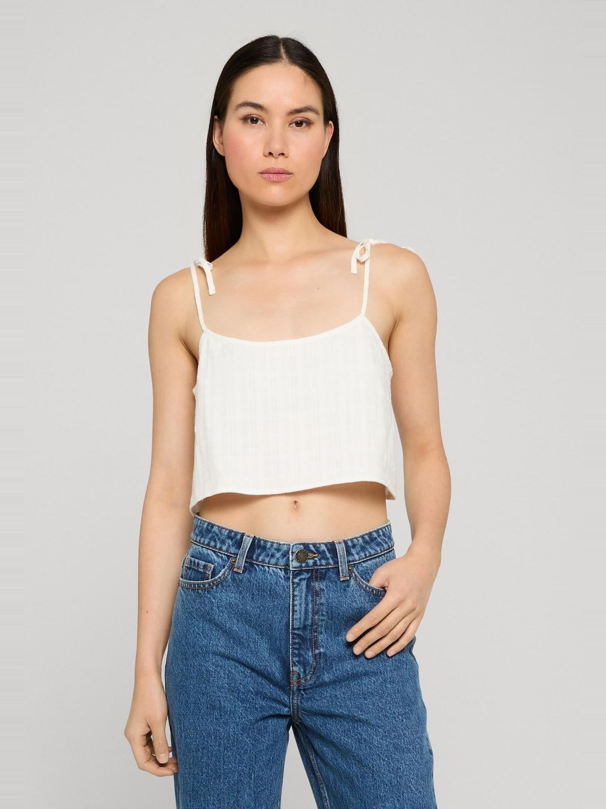 Γυναικείο cropped top Light Cotton με λεπτές τιράντες TB8375-00220 Urban Classics white