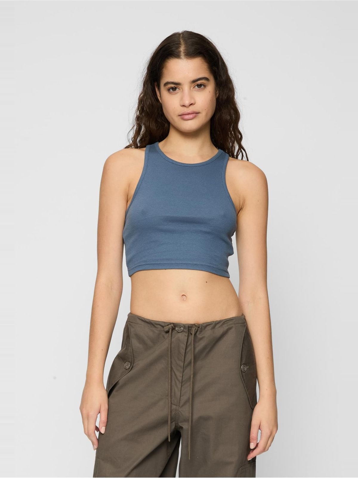 Cropped Rib Top 2-Pack με ριγωτή υφή TB1498A-14070 Urban Classics vintageblue+black