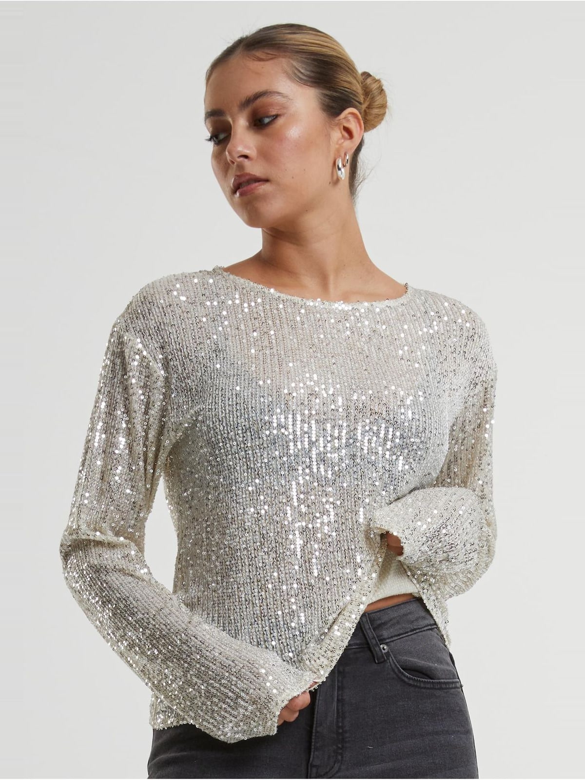 Μακρυμάνικη μπλούζα Ladies Sequins Longsleeve με παγιέτες TB6997-02903 Urban Classics whitesand