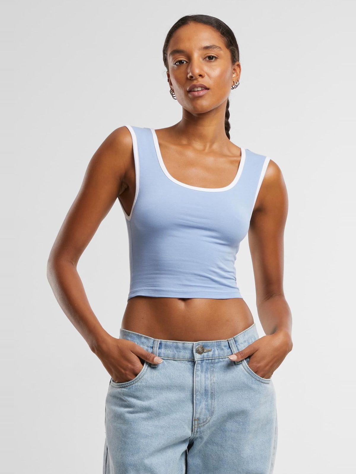 Cropped top Ladies Contrast Cropped Top με slim-fit σιλουέτα TB7486A-20666 Urban Classics powderblue/white+blushedrose/white