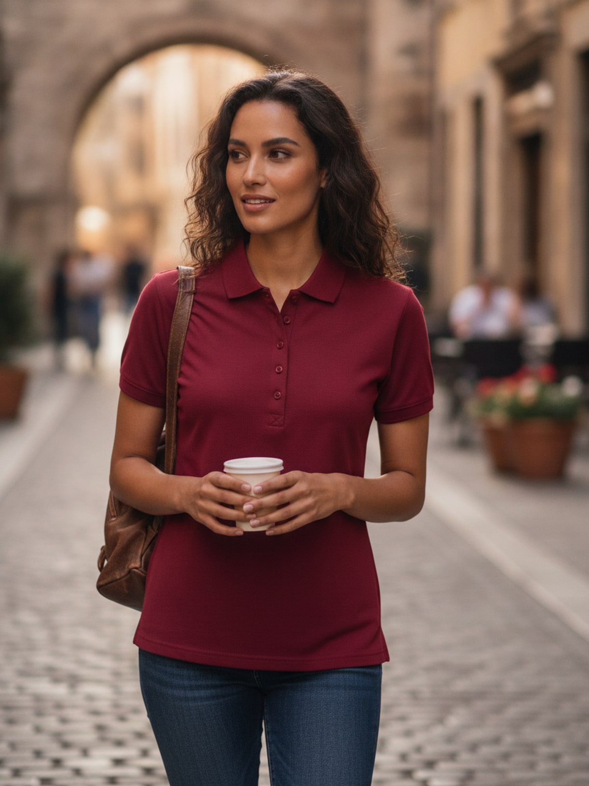 Γυναικεία Μπλούζα Polo 145 Tee Jays Luxury LS Stretch Deep Red