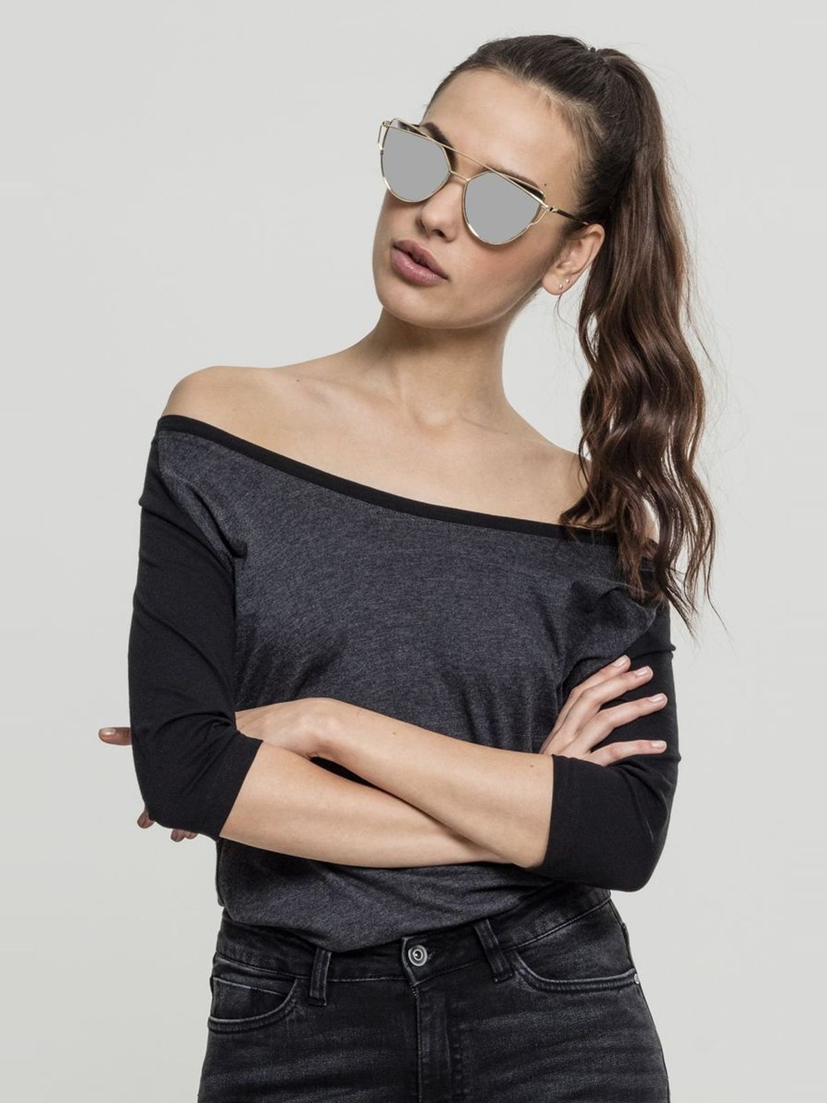 Γυναικείο T-Shirt TB733 Urban Classics 2-Tone 3/4 Μανίκι Charcoal/Black