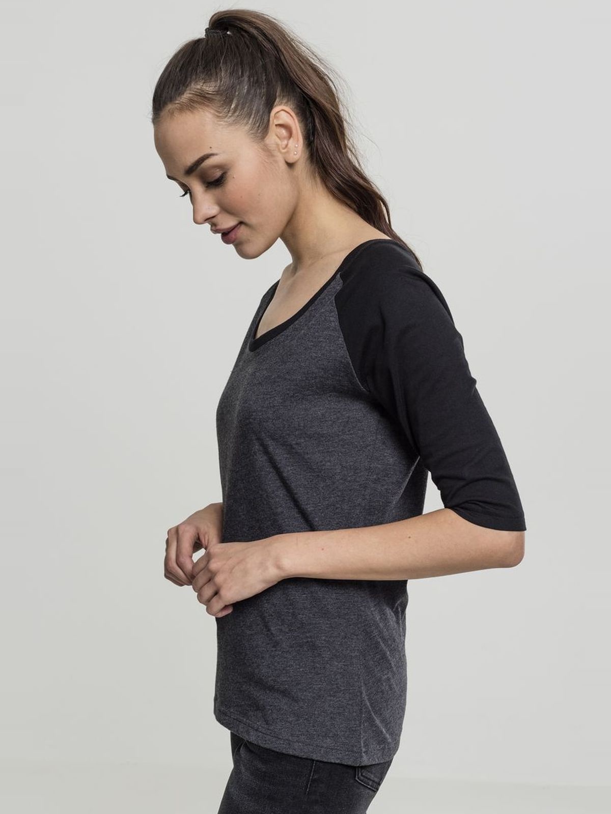 Γυναικείο T-Shirt TB733 Urban Classics 2-Tone 3/4 Μανίκι Charcoal/Black