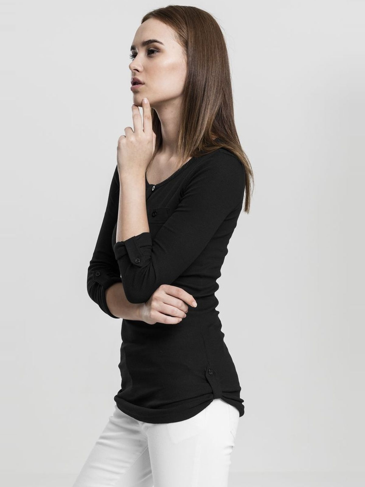Γυναικείο T-Shirt Long Rib Pocket Turnup Tee Urban Classics TB1297 Black